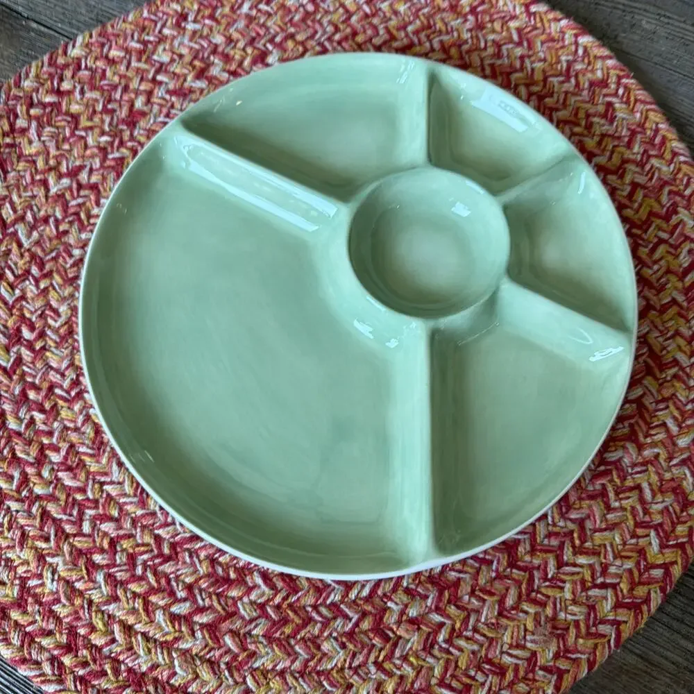 Williams Sonoma Jasmine Divided Luncheon Appetizer Snack Plate set of 6 green